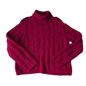 Vtg Liz Claiborne Butter mom Red Textured Grid Turtleneck Sweater Womens Large